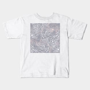 Carnation Outline Pattern in Neutral Blue Kids T-Shirt